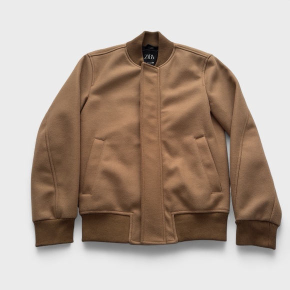 Zara Other - Zara Mens Small Tan Brown Bomber Full Zip Lined Single Breasted Softshell Jacket